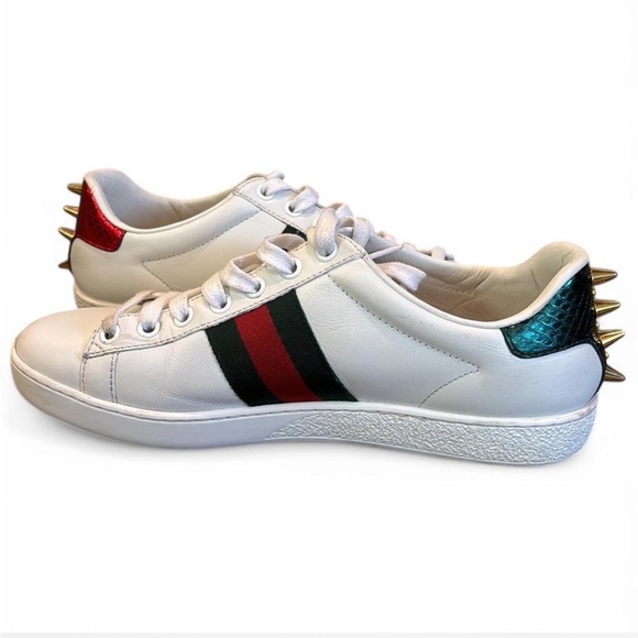 GUCCI 
Calfskin Ace Pearl Studded Womens Sneakers - Picture 3 of 5